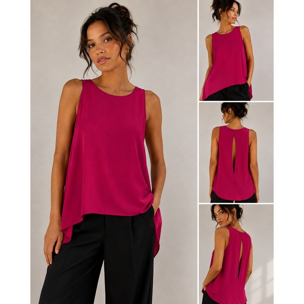 New Helmut Lang Womens P Fuchsia Pink Open Back Tunic Top Sleeveless Made in USA